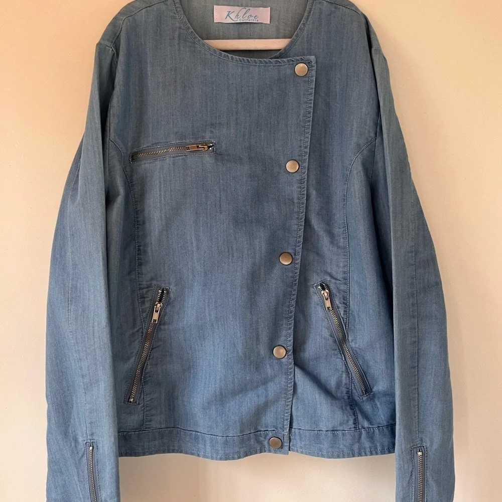 Khloé California M Chambray Denim Moto Jacket Fall Layering Grunge Biker Classic